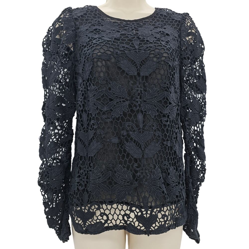 Stevie May Womans size XS Pleasant Suprise Top Blouse Black Lace Long Sleeve